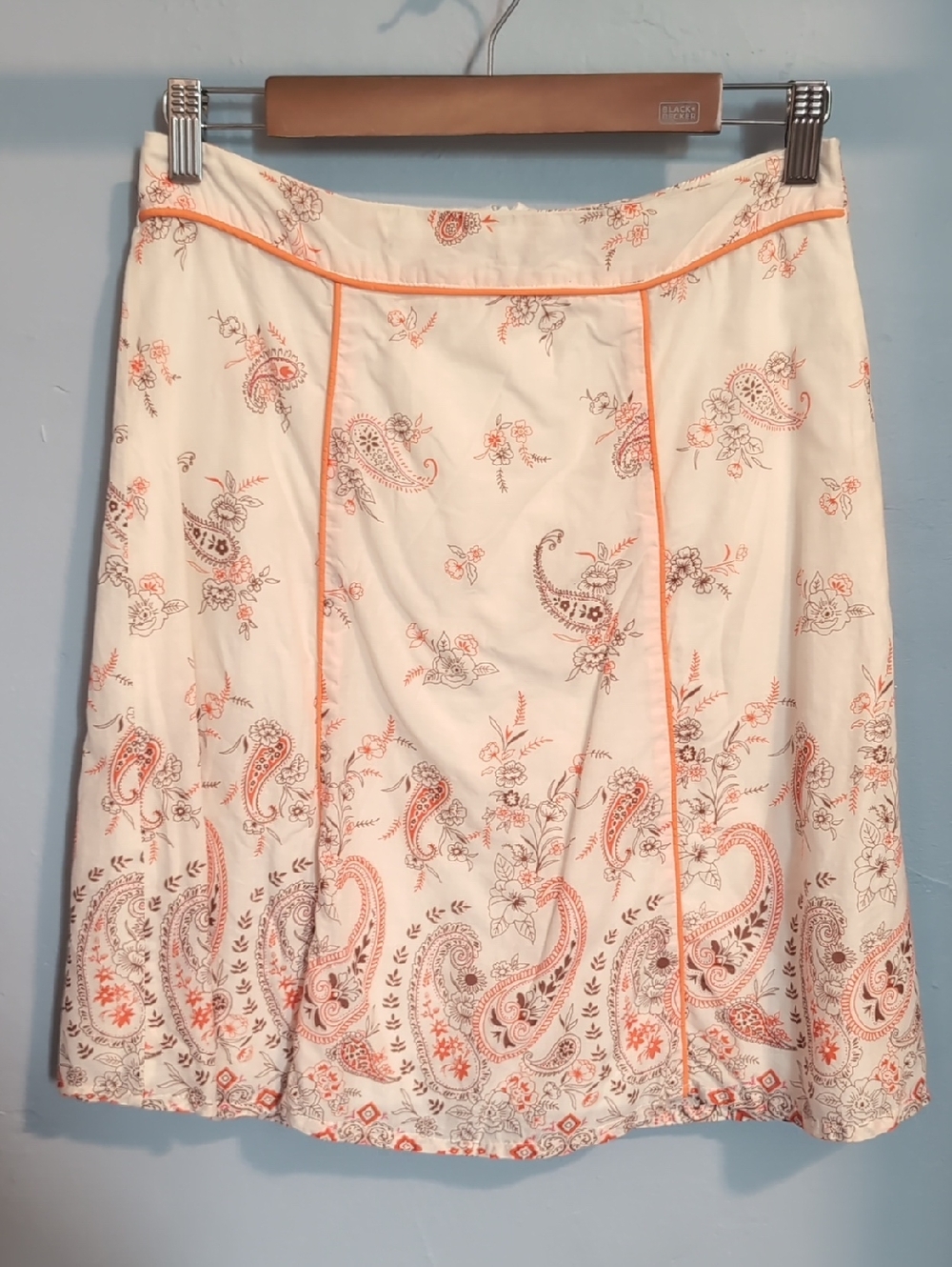 6 degrees Cream A-Line Skirt with Coral Paisley Piping